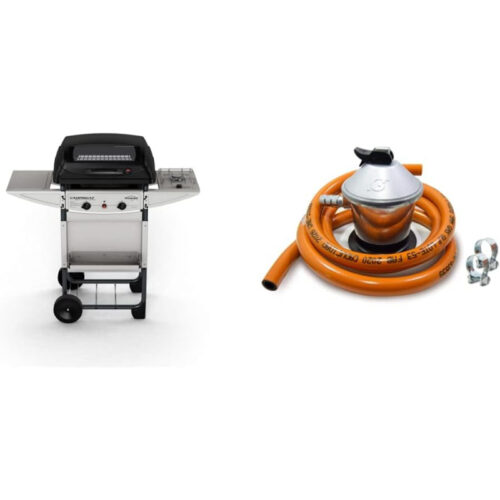 Barbacoa de Gas Campingaz Expert Deluxe con 2 Quemadores, Quemador Lateral, Regulador de Butano, Tubo y Abrazaderas