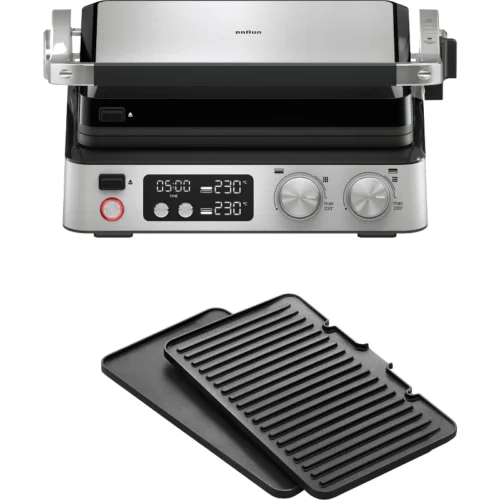 Braun CG7040 Grill 2000 W – 3 en 1, Temperatura Ajustable, Placas de 29x23 cm, Plata