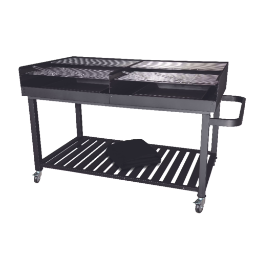 METRO Professional Barbacoa de Carbón con Ruedas – 178x91x102 cm, Acero/Acero Inoxidable, con Tapa, Color Negro